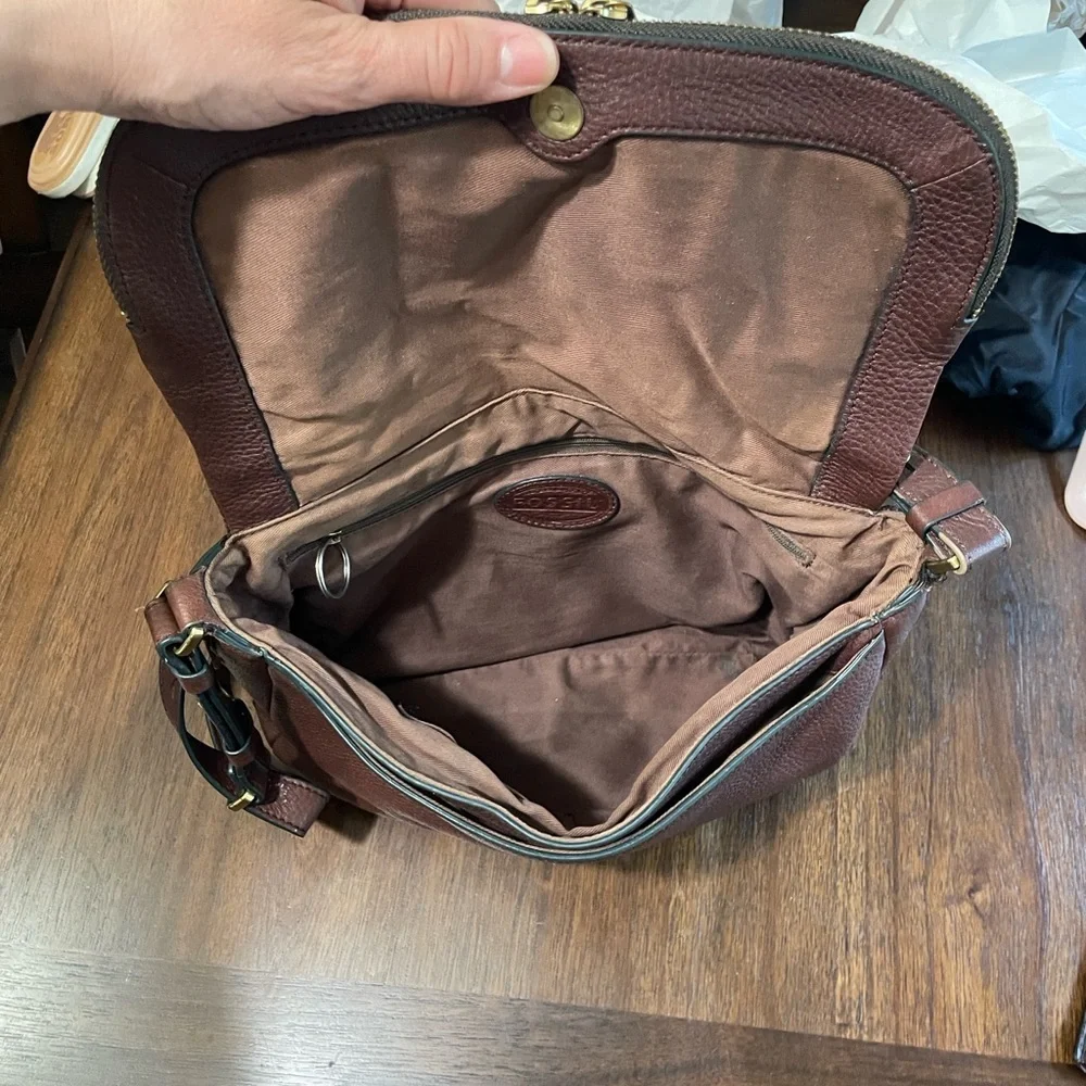 Fossil Preston Brown Pebbled Leather Messenger Bag